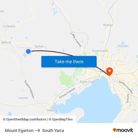 Mount Egerton to South Yarra map