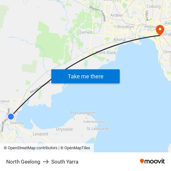 North Geelong to South Yarra map