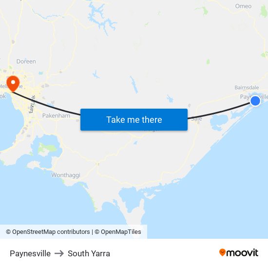 Paynesville to South Yarra map