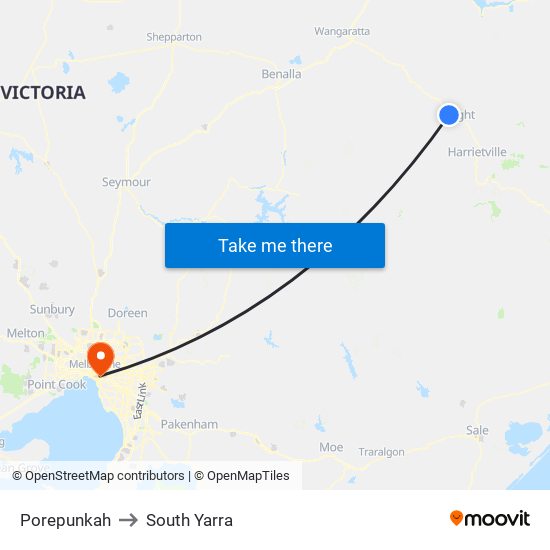 Porepunkah to South Yarra map