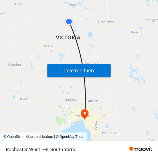 Rochester West to South Yarra map