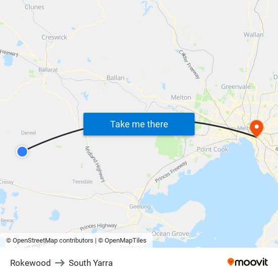 Rokewood to South Yarra map