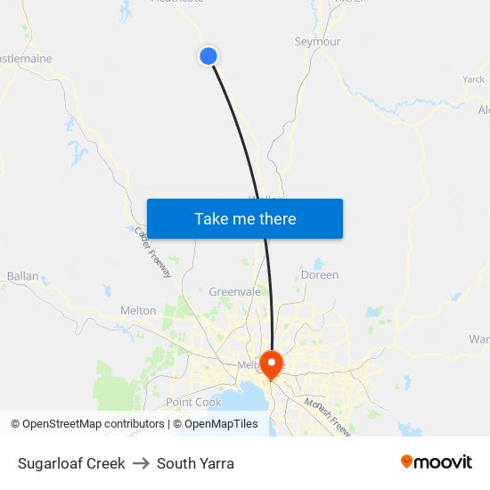 Sugarloaf Creek to South Yarra map