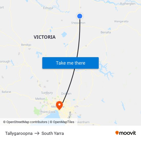 Tallygaroopna to South Yarra map