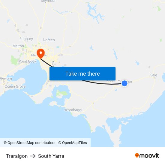 Traralgon to South Yarra map