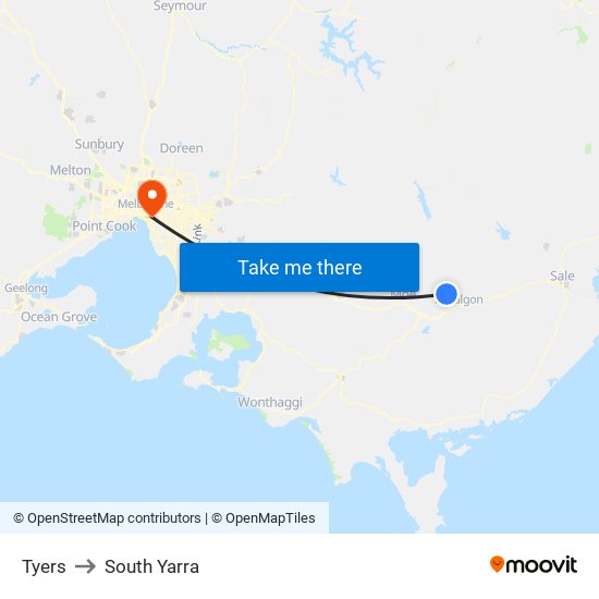 Tyers to South Yarra map