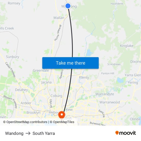 Wandong to South Yarra map