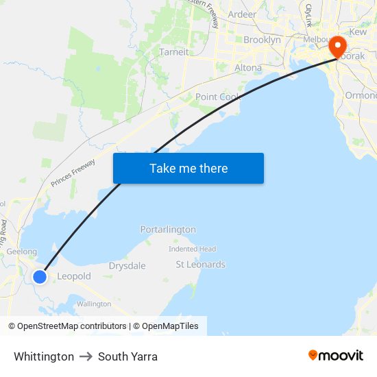 Whittington to South Yarra map
