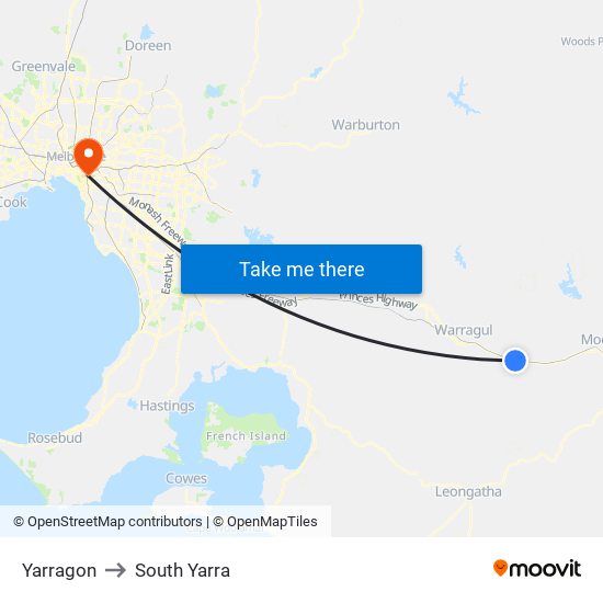 Yarragon to South Yarra map