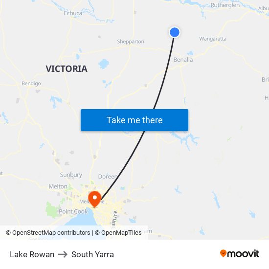 Lake Rowan to South Yarra map