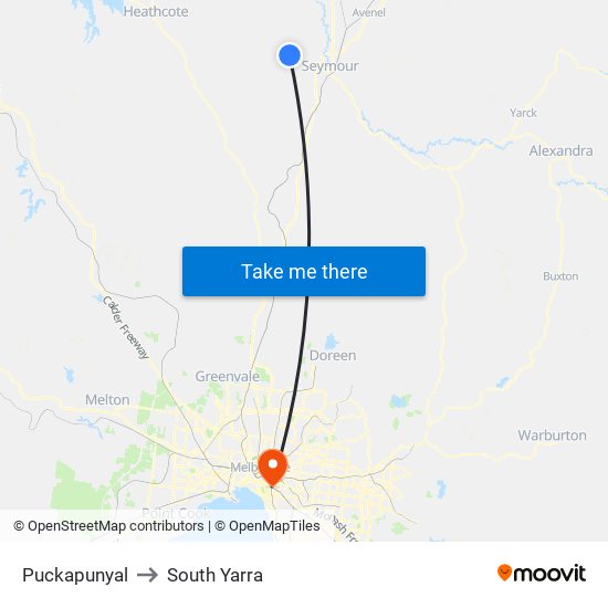 Puckapunyal to South Yarra map