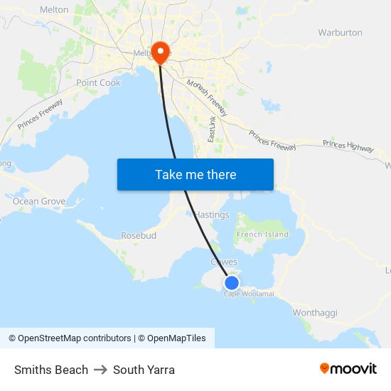 Smiths Beach to South Yarra map