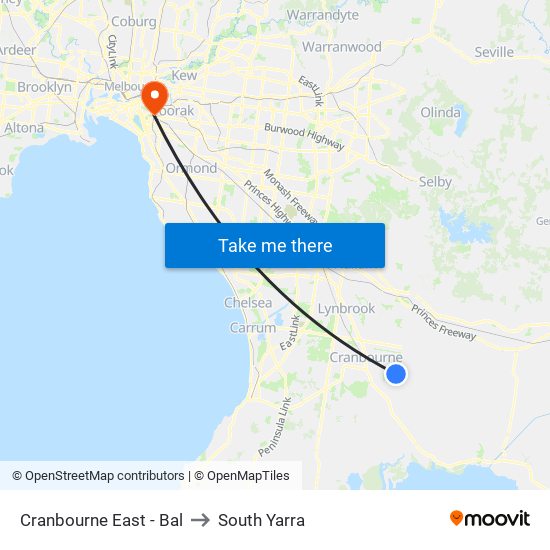 Cranbourne East - Bal to South Yarra map