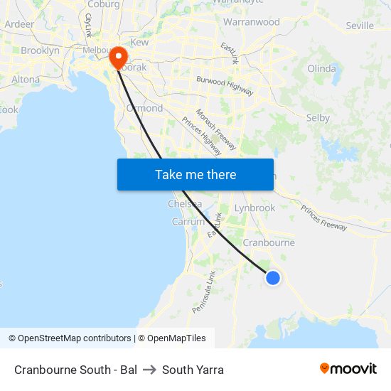 Cranbourne South - Bal to South Yarra map