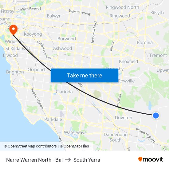 Narre Warren North - Bal to South Yarra map