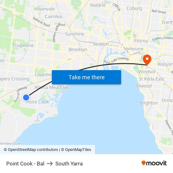 Point Cook - Bal to South Yarra map
