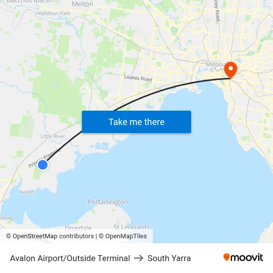 Avalon Airport/Outside Terminal to South Yarra map