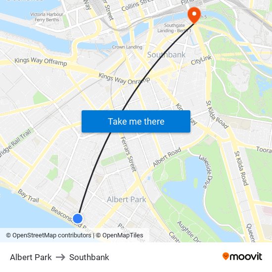 Albert Park to Southbank map