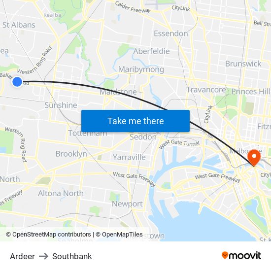 Ardeer to Southbank map