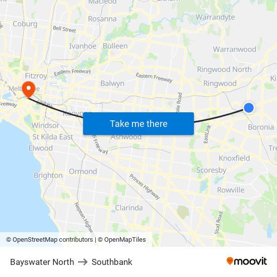 Bayswater North to Southbank map