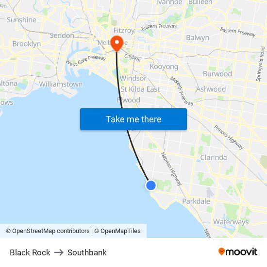 Black Rock to Southbank map