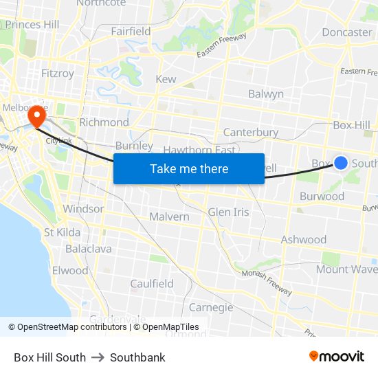 Box Hill South to Southbank map