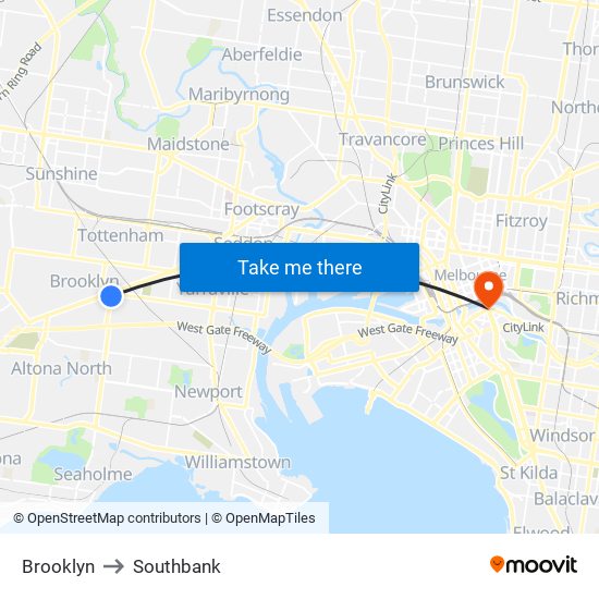 Brooklyn to Southbank map