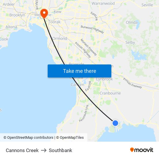 Cannons Creek to Southbank map