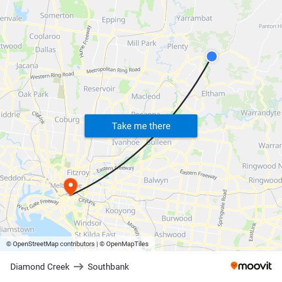 Diamond Creek to Southbank map