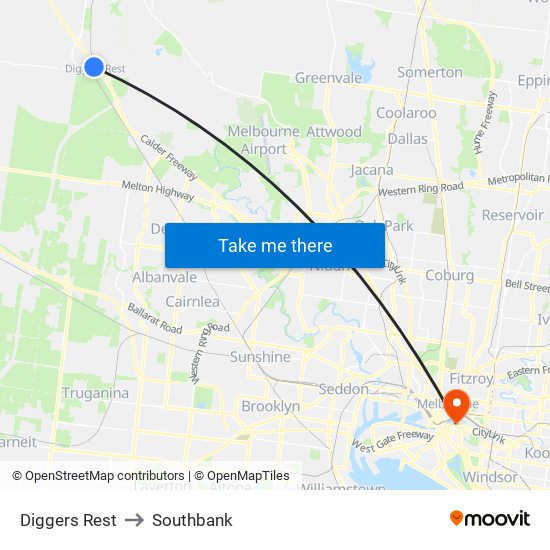 Diggers Rest to Southbank map