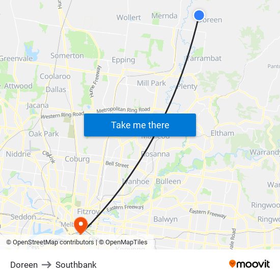 Doreen to Southbank map