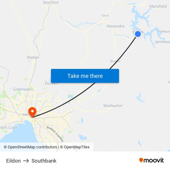 Eildon to Southbank map