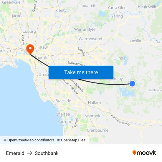 Emerald to Southbank map