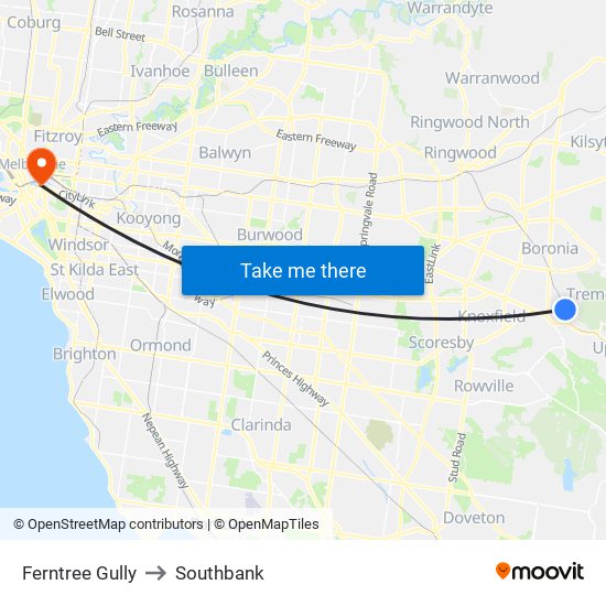 Ferntree Gully to Southbank map