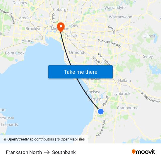 Frankston North to Southbank map