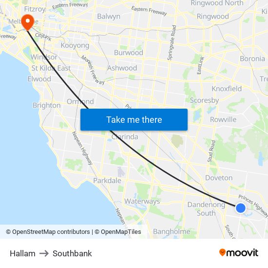 Hallam to Southbank map
