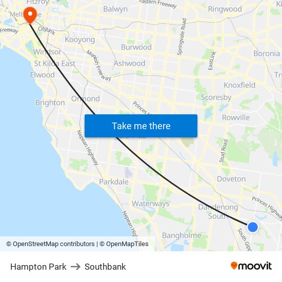 Hampton Park to Southbank map