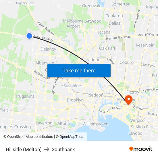 Hillside (Melton) to Southbank map