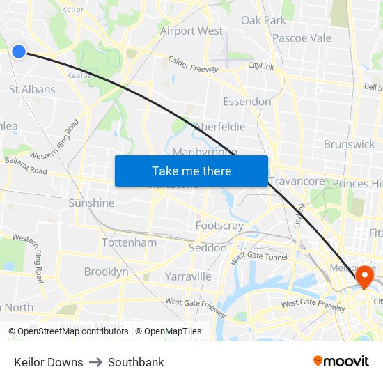 Keilor Downs to Southbank map