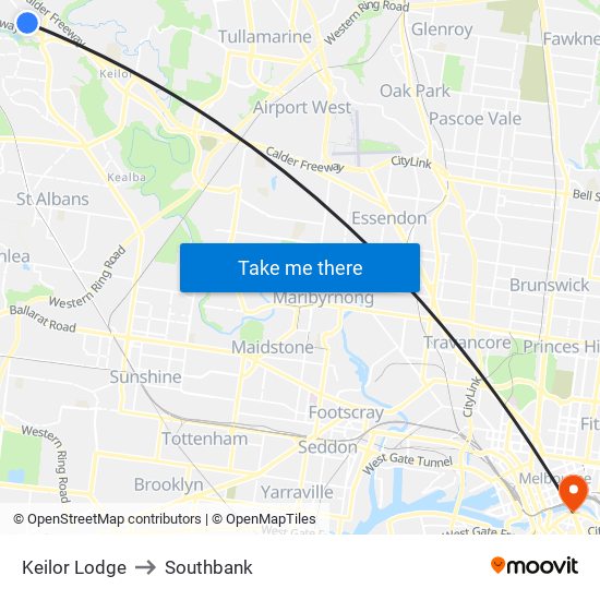 Keilor Lodge to Southbank map