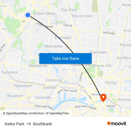 Keilor Park to Southbank map