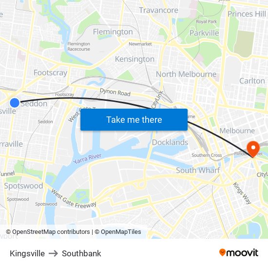 Kingsville to Southbank map