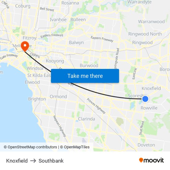 Knoxfield to Southbank map