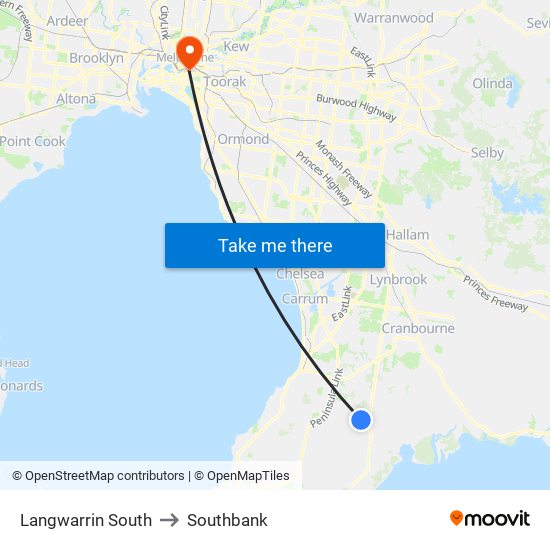 Langwarrin South to Southbank map