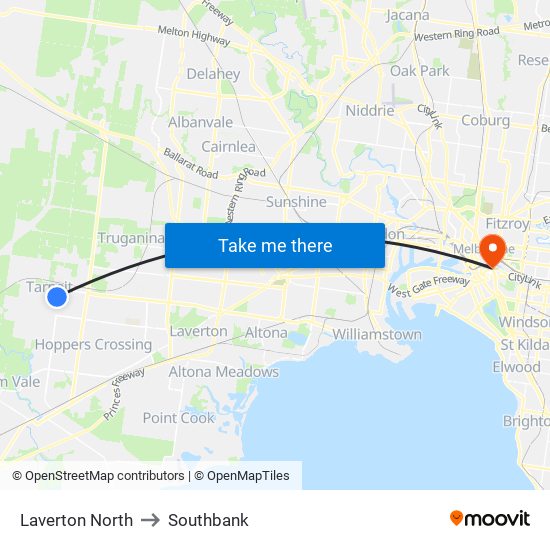 Laverton North to Southbank map