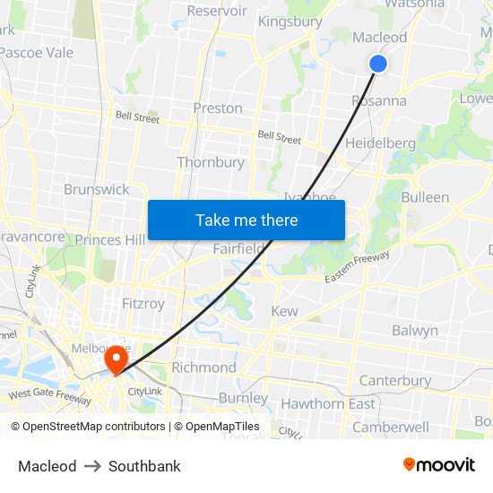 Macleod to Southbank map