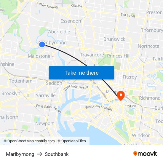 Maribyrnong to Southbank map