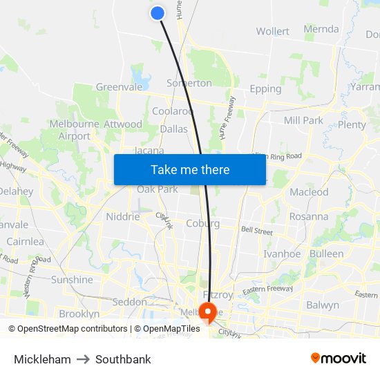 Mickleham to Southbank map