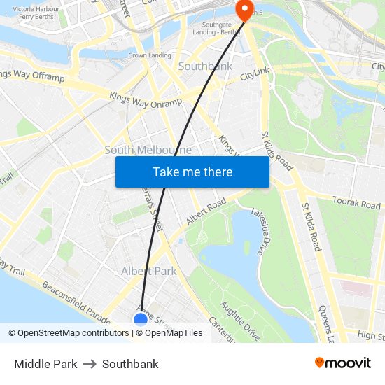 Middle Park to Southbank map