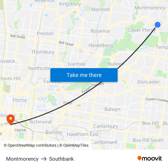 Montmorency to Southbank map